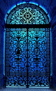 blue grillwork door